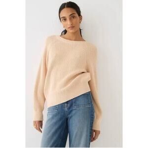 Women's J.Crew Crew Neck Cotton Fisherman Sweater in Cream size XS Quiet Luxury